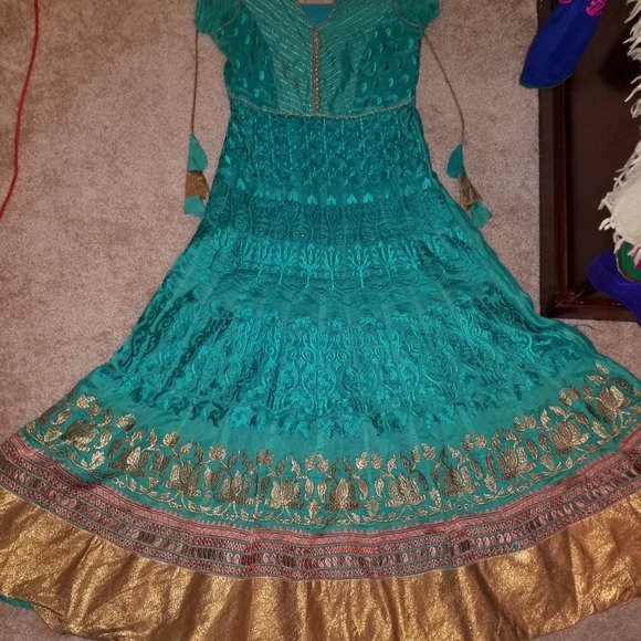 Other - Indian Teal & Gold Embroidered Anarkali Suit